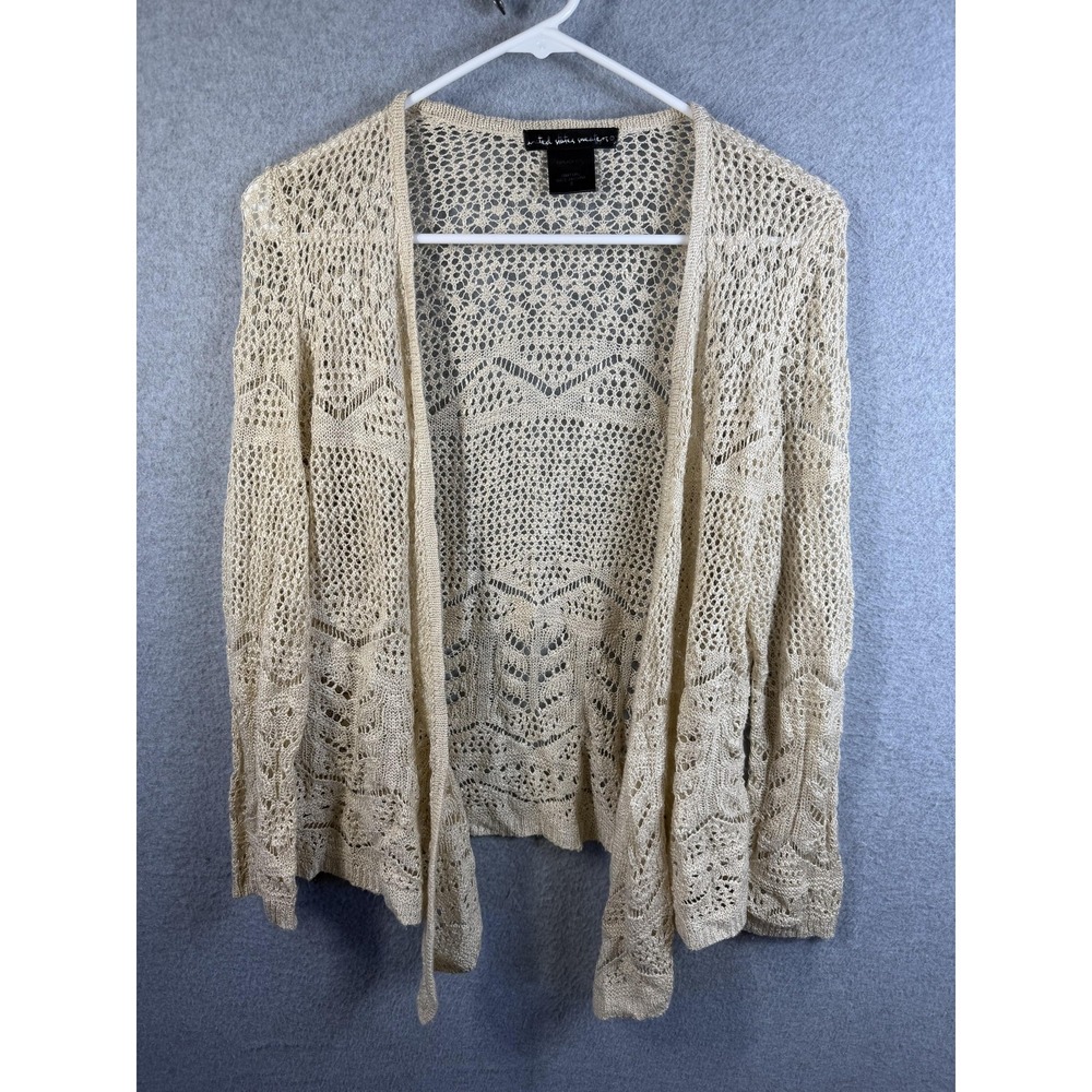 United States Sweaters Cardigan Womens Medium Beige Open Knit Crochet Sweater